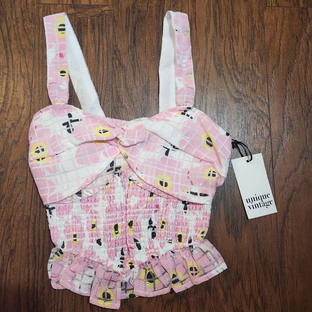 Unique Vintage shirred floral peplum top
